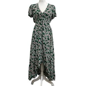 Superfoxx Green Floral Glower Print Empire Waist High Low Midi Dress